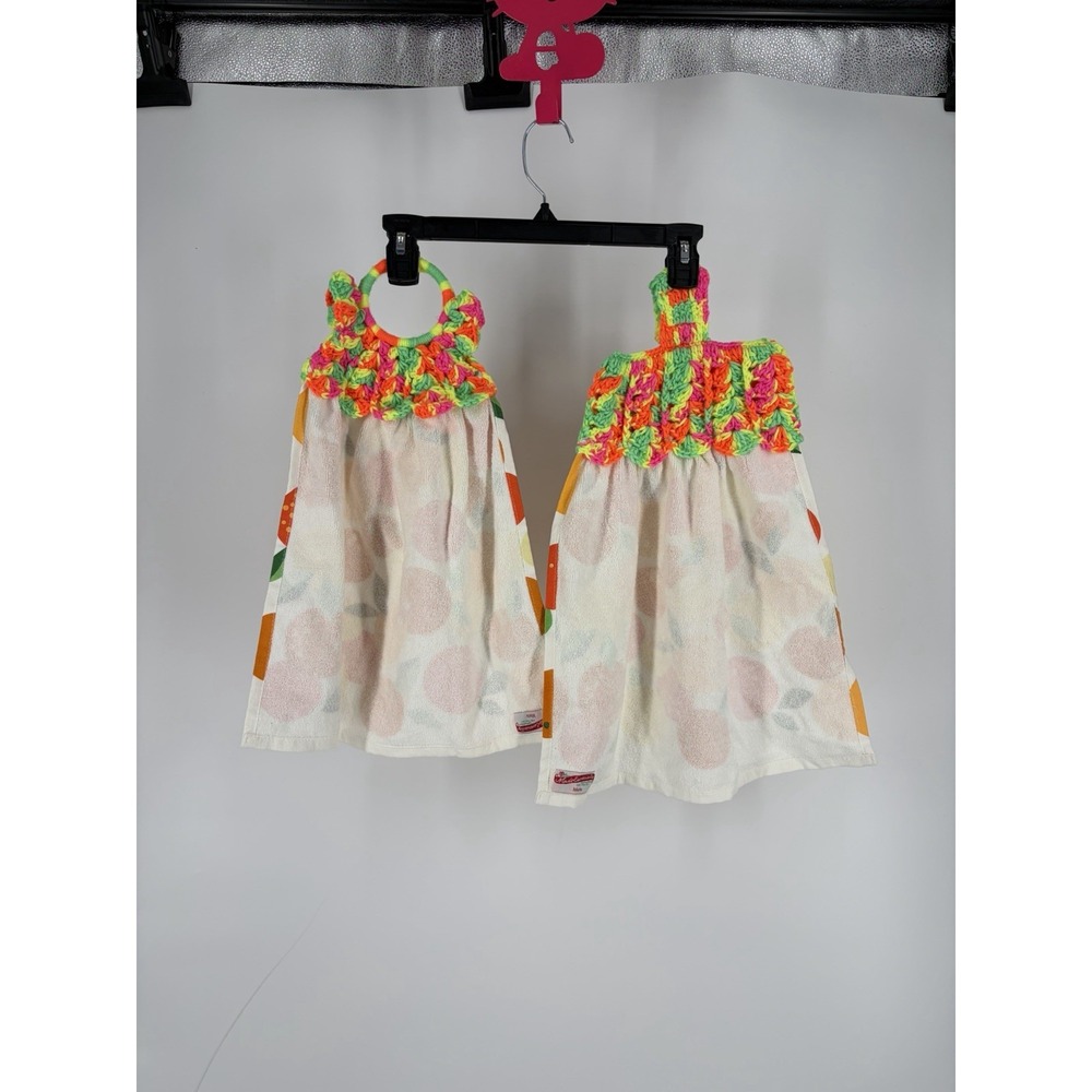 VTG Crochet Hanging Kitchen Towels Citrus Orange Fruit Retro Granny Cottagecore - Picture 7 of 9